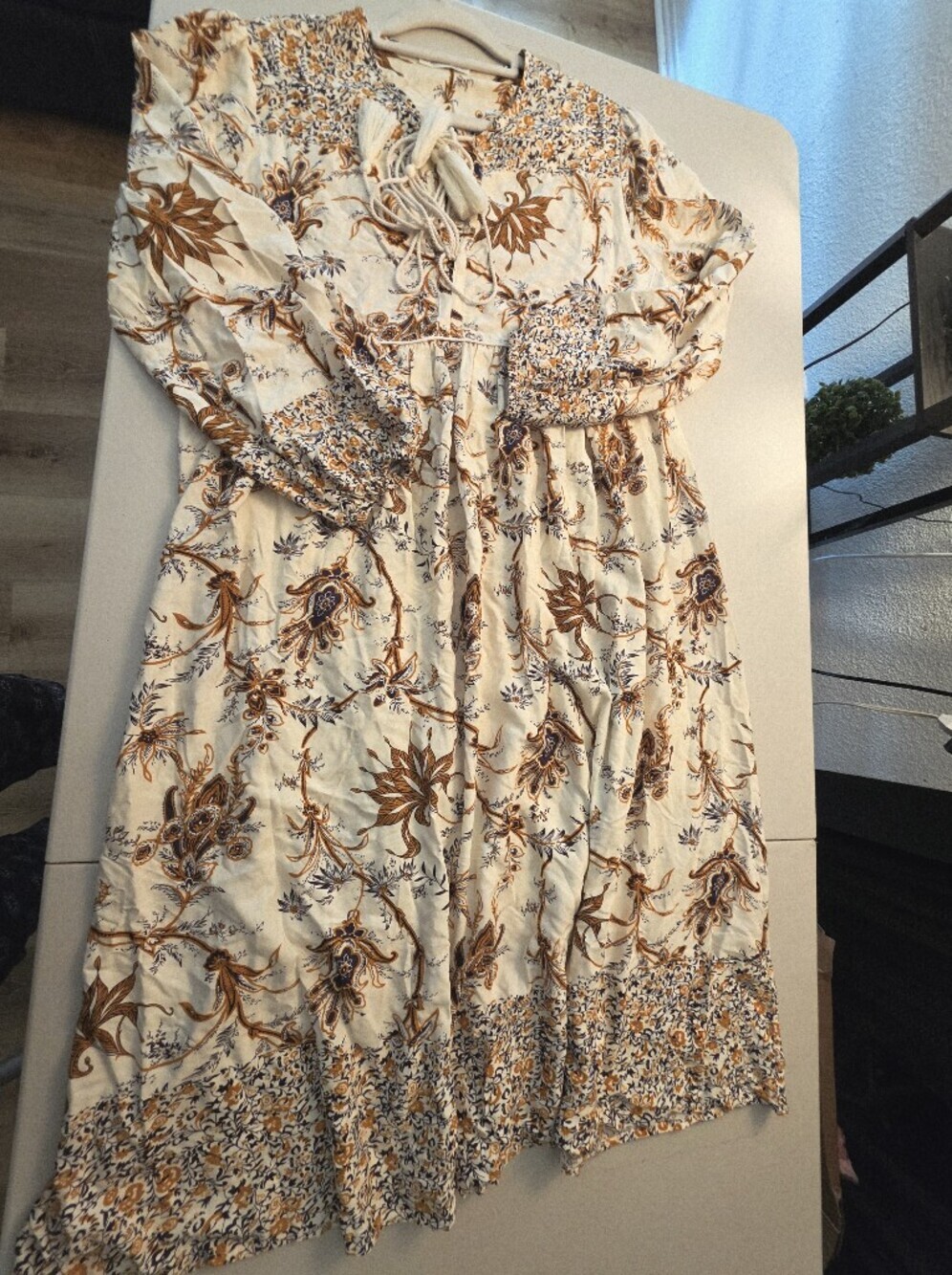 Boho Cream Floral Midi Dress with Rust Accents - Picture 10 of 11